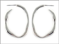 Rhodium Silver Toned Metal Wavy Open Hoop Earrings