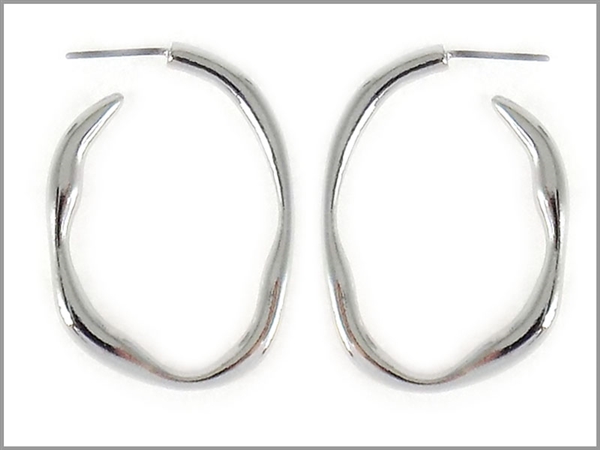 Rhodium Silver Toned Metal Wavy Open Hoop Earrings