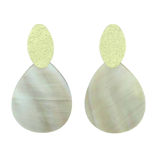 Gorgeous Light Iridescent Teardrop Shell Shaped Gold Accents Stud Dangle Earrings