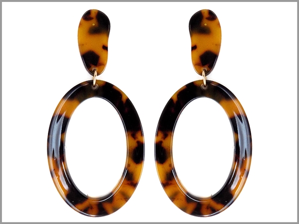 Brown Leopard Open Circle Celluloid Post Dangle Earrings