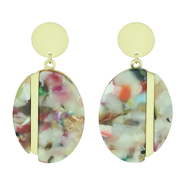 Stylish Chic Multi-Colored Acrylic Gold Toned Stud Dangle Earrings