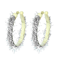 Gorgeous Stylish 50MM Silver Fray Open Hoop Gold-Toned Earrings