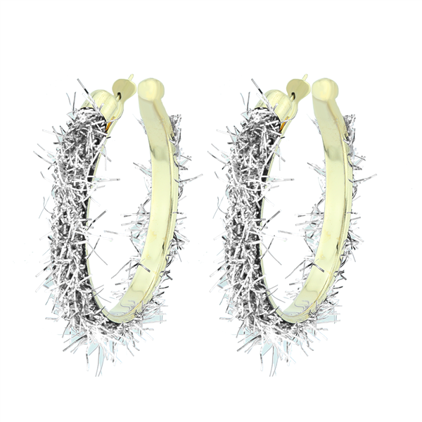 Gorgeous Stylish 50MM Silver Fray Open Hoop Gold-Toned Earrings