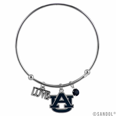 College Fashion Crystal Auburn University Logo Charm Tassel Beth Push Bangle Bracelet