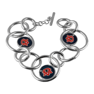 Looped Logo Circular Auburn Aubue Tiger Silver Bracelet Jewelry