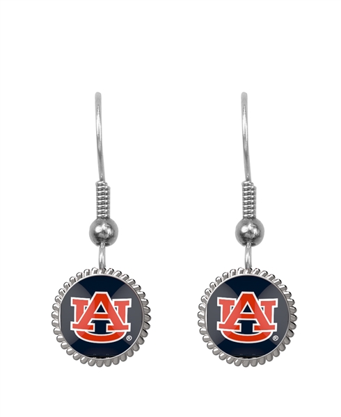 Auburn University Team Colored Round Logo Charm Fish Hook Earrings