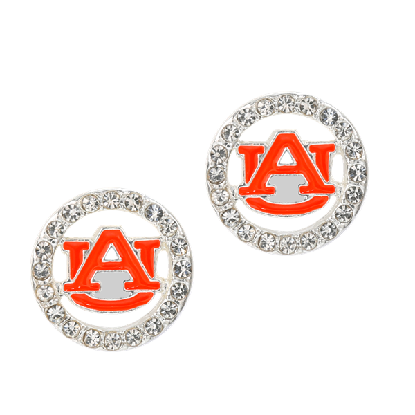College Fashion Crystal Auburn University Logo Charm Stud Earrings
