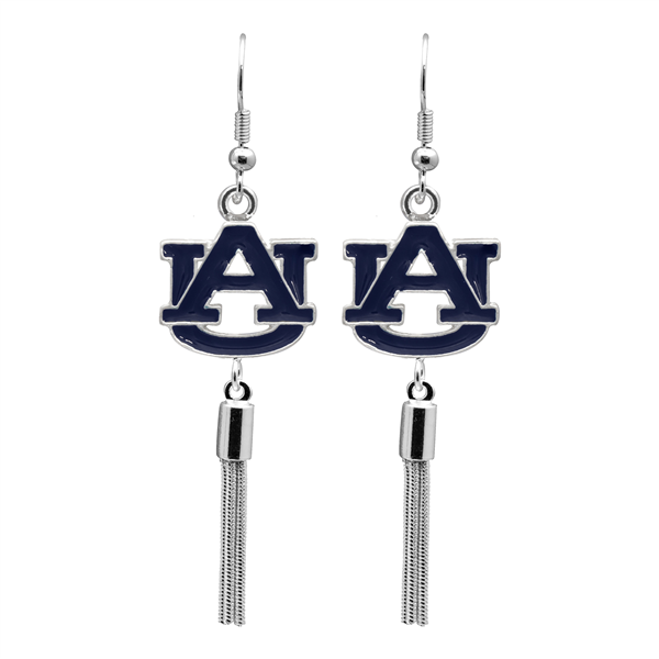 College Fashion Auburn University Logo Charm Tassel Post Dangle Evanna Earrings