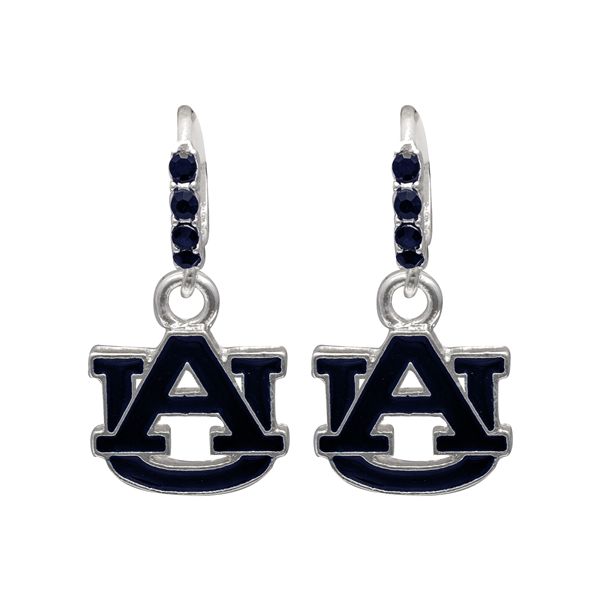 College Fashion Crystal Auburn University Logo Charm Cuff Hoop Dangle Earrings