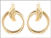 Gold Toned Double Loop Rope Olympian Post Dangle Earrings