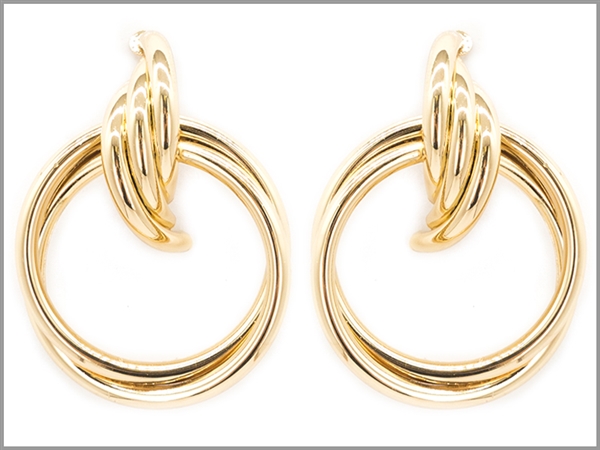 Gold Toned Double Loop Rope Olympian Post Dangle Earrings