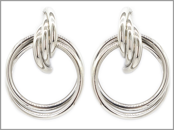 Rhodium Silver Toned Double Loop Rope Olympian Post Dangle Earrings