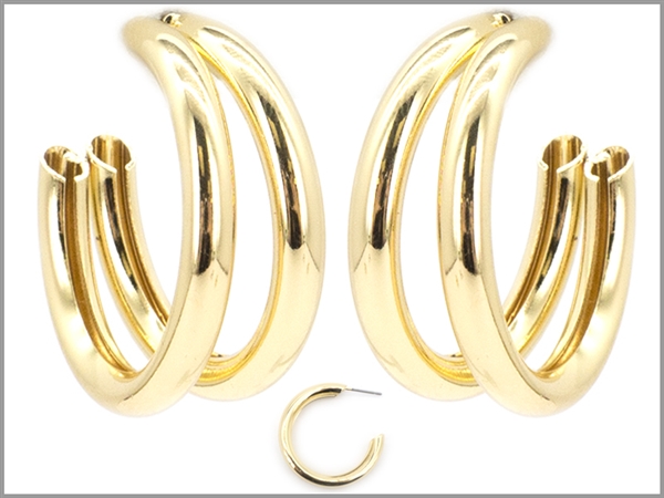 Gold Toned Double Open Loop Hoop Earrings