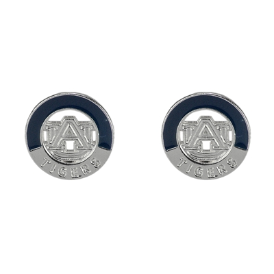 Two-Tone Circular Logo Studs Silver Earrings Auburn Aubie the Tiger College Jewelry