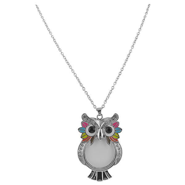 Chic & Colorful Crystal Owl Magnifying Glass Necklace