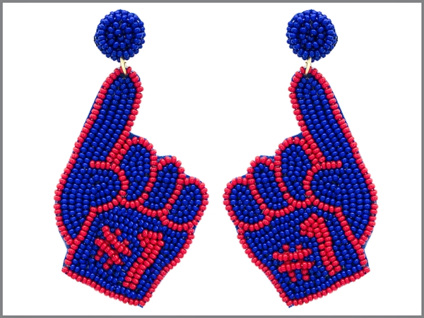 Fashion #1 Foam Finger Red & Blue Seed Bead Post Dangle Earrings