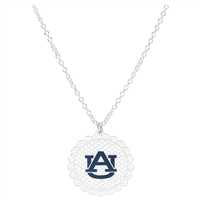 College Fashion Filigree Cut Auburn University Logo Charm Lobster Clasp Silver Chain Necklace