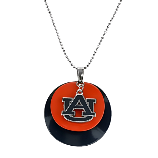 Auburn Tigers Team Colored Disc Logo Silver Necklace