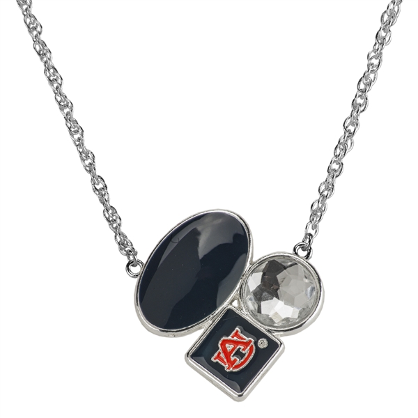Auburn Team Colored Stone Crystal Team Logo Charm Silver Necklace
