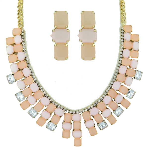 Light Pink & Coral Stone Necklace Set