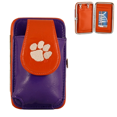 Clemson University Purple & Orange Embroidered Logo Leather Pouch Push Clasp Wallet