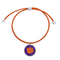 Clemson University Team Colored Round Logo Charm Orange 8" Diameter Thin Nylon Slider Bracelet