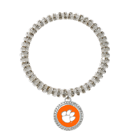 College Fashion Team Colored Crystal Clemson University Logo Charm Stretch Bracelet