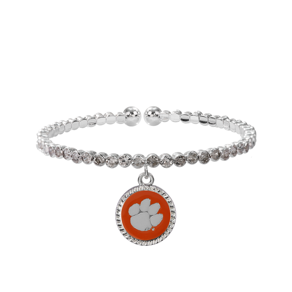 College Fashion Crystal Clemson University Logo Charm Cuff Bangle