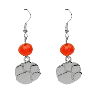 Silver Beaded Drop Earrings Clemson Tiger