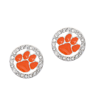 College Fashion Crystal Clemson University Logo Charm Stud Earrings