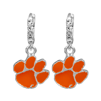 College Fashion Crystal Clemson University Logo Charm Cuff Hoop Dangle Earrings