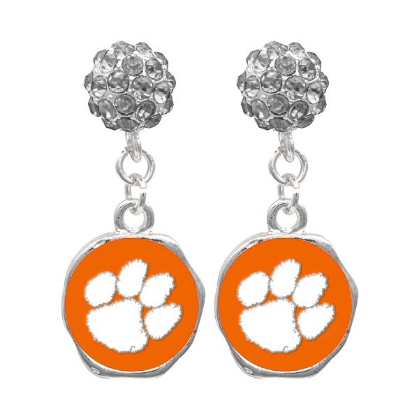 College Fashion Crystal Clemson University Logo Charm Stud Dangle Evy Earrings