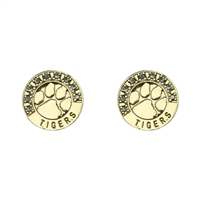 Stylish Clemson Tigers Crystal Round Gold Earrings
