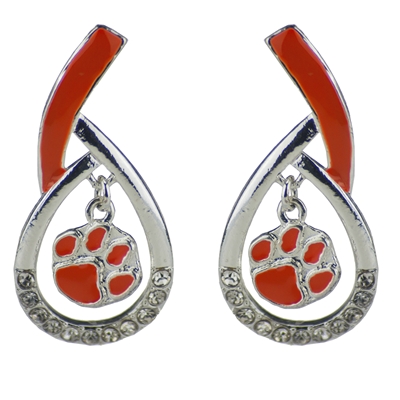 Clemson University Silver Rhinestone Earrings Licensed College Jewelry Tiger SC