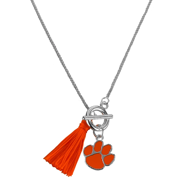 College Fashion Clemson University Logo Charm Tassel Norma Necklace Lobster Clasp