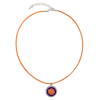 Clemson University Team Colored Round Logo Charm Orange 18" Thin Nylon Necklace