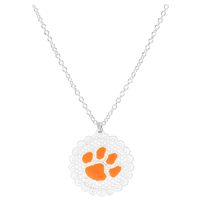 College Fashion Filigree Cut Clemson University Logo Charm Lobster Clasp Silver Chain Necklace