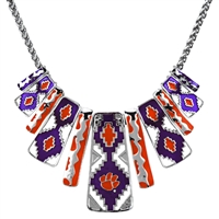 Clemson Purple & Orange Aztec Print Silver Necklace