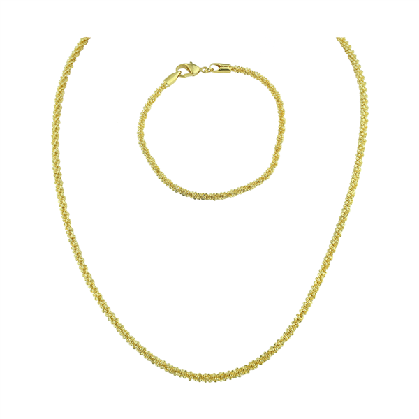 Gold Diamond Cut Snake Chain Bracelet & Necklace Set