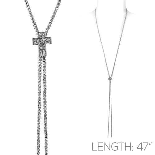 Fashion Sparkling Diamond Crystal Cross Slider 47" Necklace