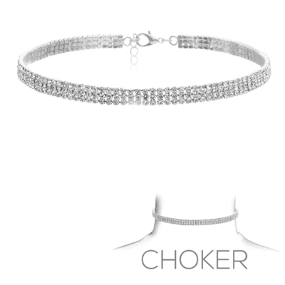 3 LINE CRYSTAL CHOKER | SILVER