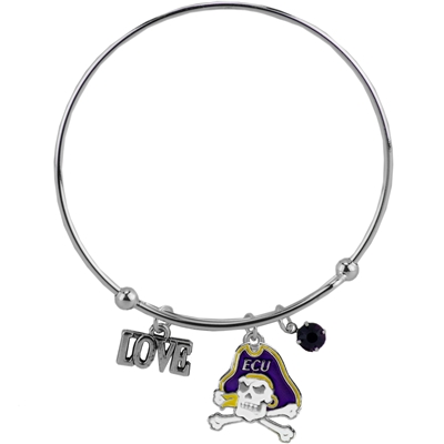 College Fashion Crystal East Carolina University Logo Charm Tassel Beth Push Bangle Bracelet