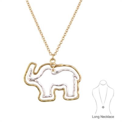 Lively Gold & Silver Thin Double Elephant Outline Charm Necklace