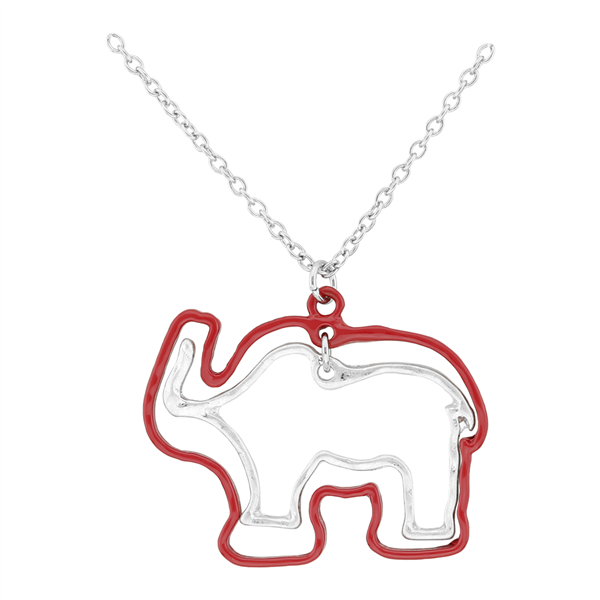 Lively Red & Silver Thin Double Elephant Outline Charm Necklace