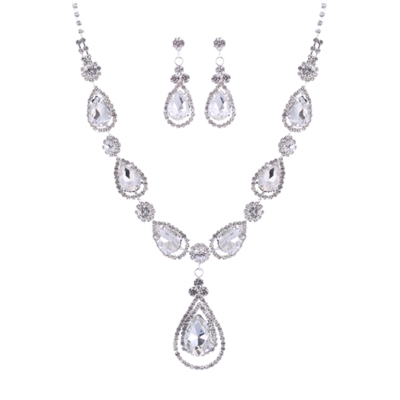 Fashion & Classy Diamond Stones & Crystals, Diamond Crystal Chain 18" Necklace Set with Lobster Clasp