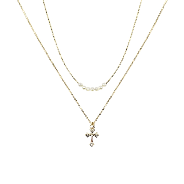 Small Crystal Cross Pearl Necklace