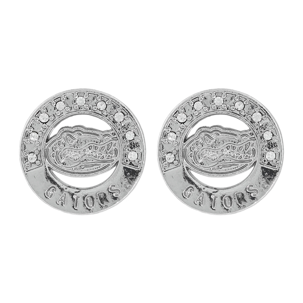 Stylish Florida Gators Crystal Round Silver Earrings