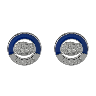 Two-Tone Circular Logo Studs Silver Earrings Florida Gator Albert Alberta College Jewelry