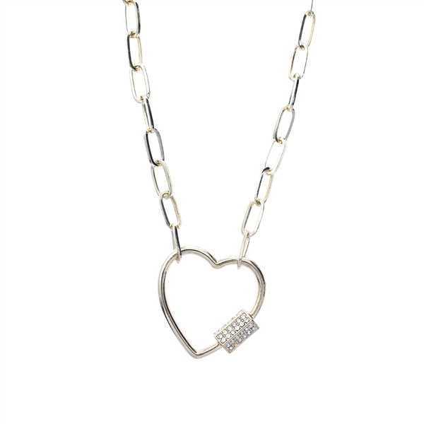 Classy Big Outline Heart Crystal Bar Linked Gold Toned Necklace