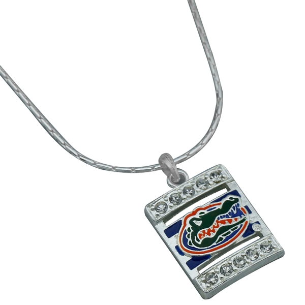 Crystal University of Florida Gators Logo Team Colored Striped Silver Necklace